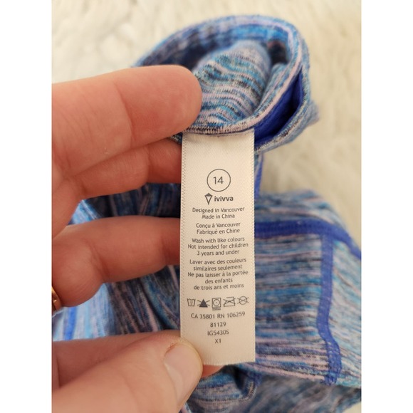 Ivivva by Luluemon Girls Blue Purple Solid Elastic Waist Ankle Leggings Size 14 - Picture 3 of 7